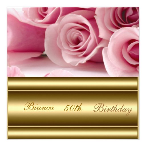 Gold pink Popular Elegant 50th Birthday Invitation