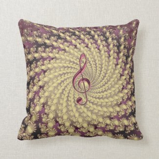 Gold Pink Spiral Fractal with Music Clef Pillow
