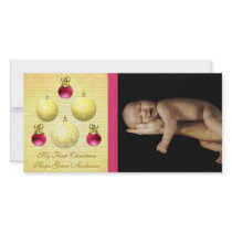 Gold & Plum Ornaments My 1st Christmas Baby Photo photo cards