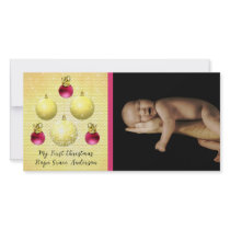 Gold & Plum Ornaments My 1st Christmas Baby Photo photo cards