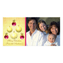Gold & Plum Ornaments My 1st Christmas Baby Photo Customized Photo Card