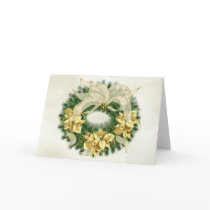 Gold Poinsetta Christmas Wreath Card