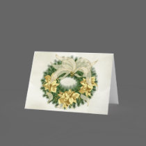 Gold Poinsetta Christmas Wreath Card