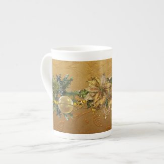 Gold Poinsettias Bone China Mugs