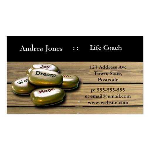 Gold Positive word stones life coach business card (front side)