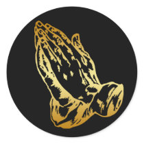 GOLD PRAYING HANDS ROUND STICKERS