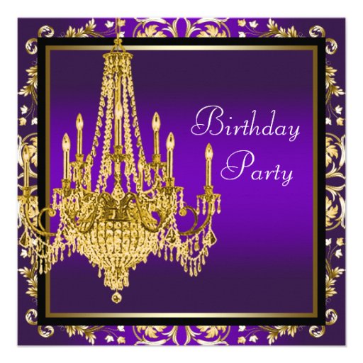 Gold Purple Chandelier Birthday Party Custom Invitation