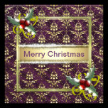 Gold Purple Damask Christmas Template invitations
