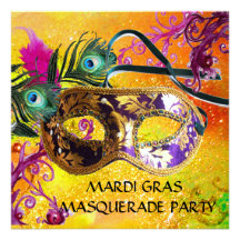 GOLD PURPLE DAMASK FEATHER MASK Masquerade Party Announcements