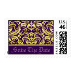 Gold & Purple Damask Save The Date Postage