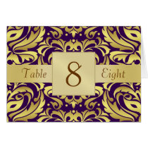 Gold & Purple Damask Table Number Folded Card