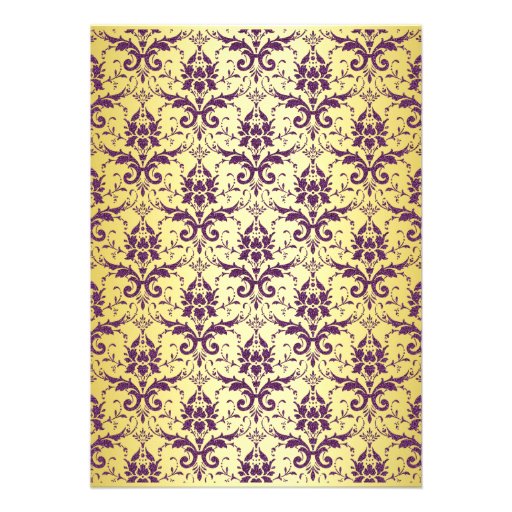 Gold & Purple Damask Wedding Invitation