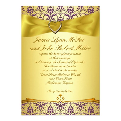 Gold & Purple Damask Wedding Invitation