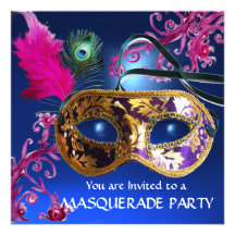 GOLD PURPLE FEATHER DAMASK  MASK Masquerade Party Personalized Invitation