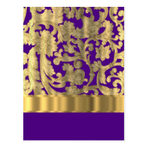 Gold & purple floral damask pattern post card