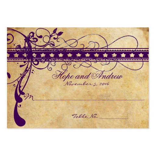 Gold & Purple Funky Swirl Place Card Business Card (front side)