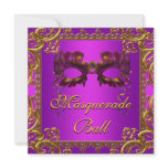 Gold Purple Mask Purple Masquerade Party Personalized Announcements