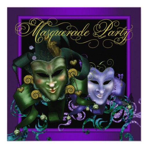 Gold Purple Masquerade Party Invitations