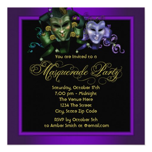 Gold Purple Masquerade Party Invitations