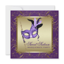 Gold Purple Sweet Sixteen Masquerade Party Custom Announcement