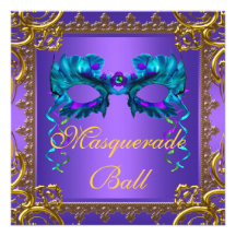 Gold Purple Teal Blue Mask Masquerade Ball Announcement