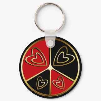 GOLD, RED AND BLACK PEACE HEARTS keychain