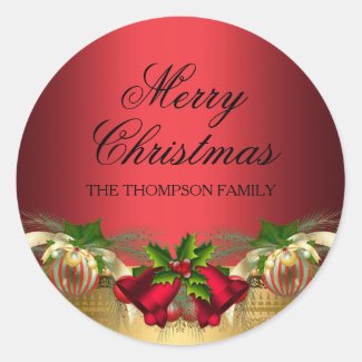 Gold Red bells & Baubles Christmas Sticker