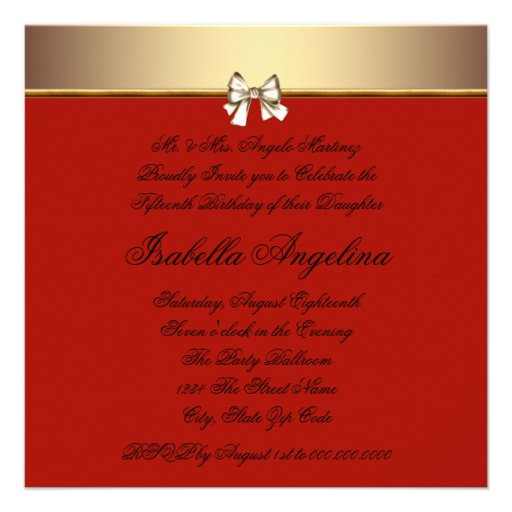 Gold Red Black Photo Quinceanera Invitations