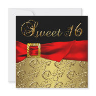 Gold Red Black Sweet 16 Birthday Party invitation