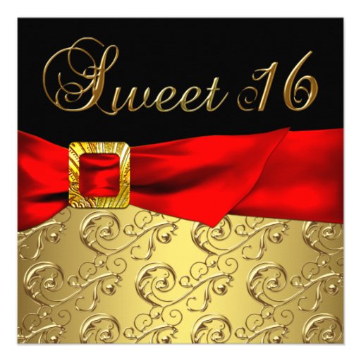 Gold Red Black Sweet 16 Birthday Party Custom Invite