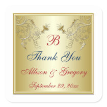 Gold, Red, Blue Monogram Wedding Favor Sticker