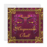 Gold Red Burgundy Maroon Mask Masquerade Ball Personalized Invitations