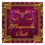 Gold Red Burgundy Maroon Mask Masquerade Ball Personalized Invitations