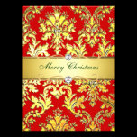Gold Red Damask Christmas  Photocard template invitations