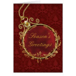 Gold Red Damask Corporate Christmas Greeting Card