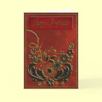 Gold & Red Floral Birthday Card cards