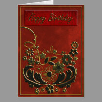 Gold & Red Floral Birthday Card cards