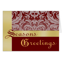 Gold & Red Frosted Damask Christmas Holiday Card
