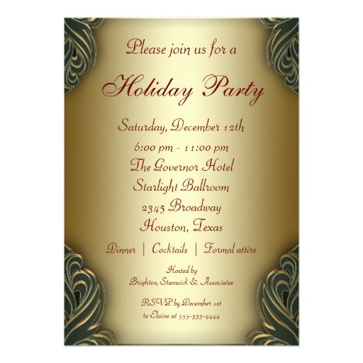 Gold Red Green Christmas Holiday Party Personalized Announcements