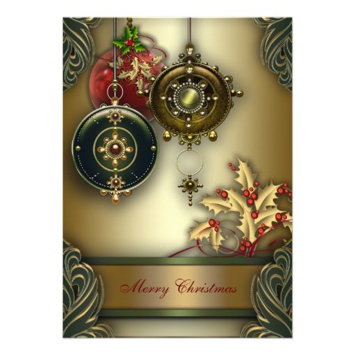 Gold Red Green Christmas Holiday Party Personalized Announcements (front side)