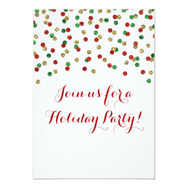 Gold Red Green Glitter Confetti Christmas Party Card