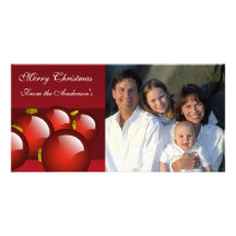 Gold & Red Ornaments Family Photo Photo Cards