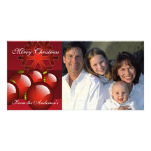 Gold & Red Ornaments Family Photo Customized Photo Card