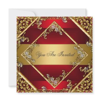 Gold Red Party Invitation Floral Frame invitation