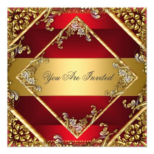 Gold Red Party Invitation Floral Frame