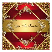 Gold Red Party Invitation Floral Frame