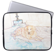 Gold Retriever on Bed in Colored Pencil