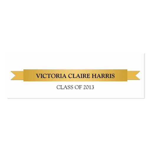 Gold ribbon banner student graduation name card business card template (front side)