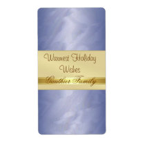 Gold Ribbon Blue Foil Holiday Wine Label