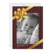 Gold ribbon bow frame holiday miracle baby first announcements
